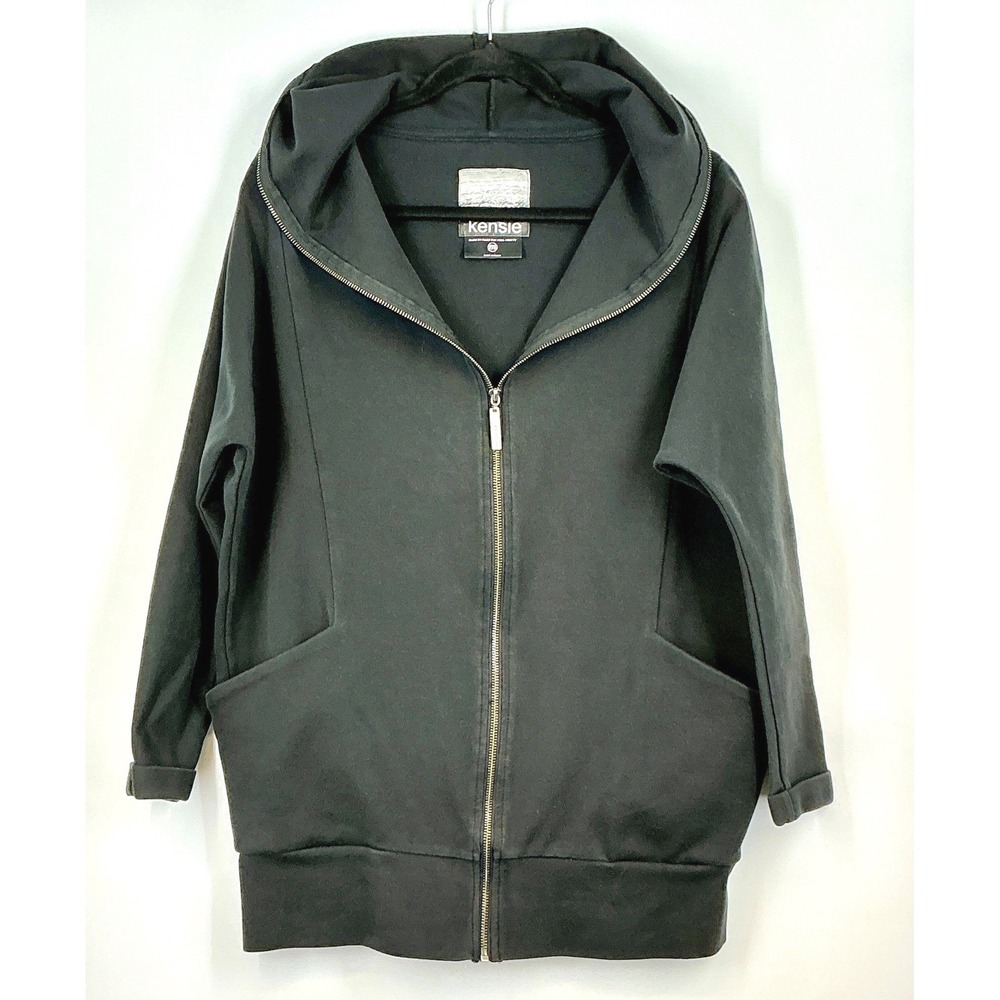 Kensie Hooded Zip Jacket M Black Oversized Pockets Athleisure Capsule‎ Lagenlook